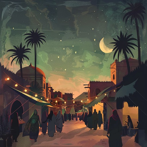 A captivating instrumental journey through a bustling arabian night market, filled with the enchanting melodies of traditional middle eastern instruments. The music evokes the sights, sounds, and scents of a vibrant bazaar, with its winding alleyways, colorful stalls, and lively atmosphere.