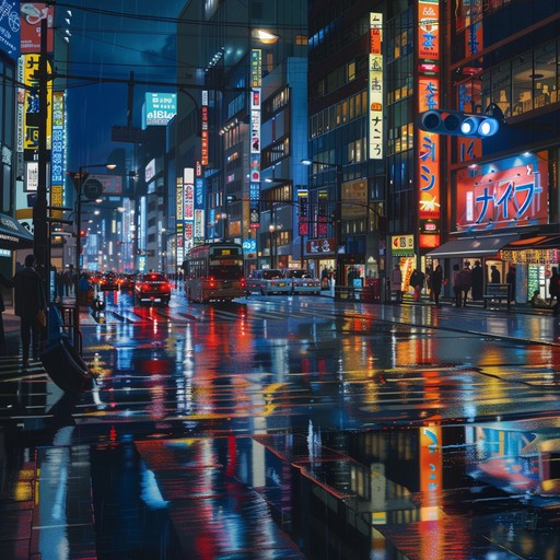 A j pop track that captures the complexity of bittersweet emotions against the backdrop of a rainy tokyo scene. Soft electronic beats blend with a poignant piano melody, exploring the duality of sadness with an undercurrent of hopeful energy.