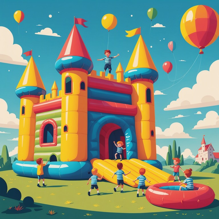 A whimsical and vibrant track that evokes the joy and excitement of a child's day out at a bouncy castle, featuring playful melodies and a rhythmic bounce that encourages jumping and laughing.