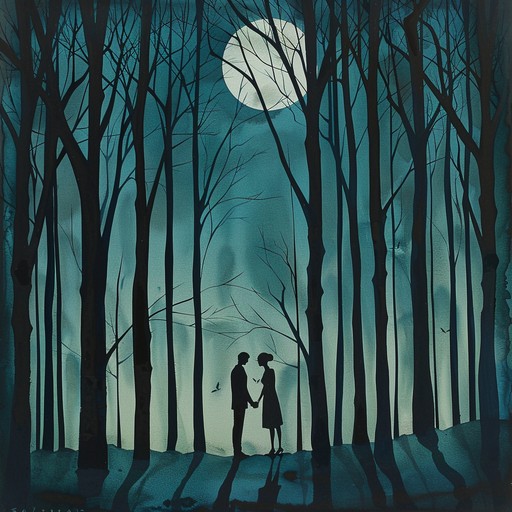 A haunting melody that captures the essence of a clandestine lovers' meeting beneath a full moon, with a touch of the supernatural. The music elegantly weaves together eerie and romantic tones, invoking images of forbidden love and ghostly apparitions. The careful interplay of soft melodies and subtle dissonance creates a mysterious yet loving atmosphere.