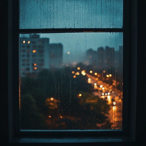 An instrumental lofi piece combining gentle rhythms and soft melodies with the sounds of nighttime rainfall in the city, offering a tranquil and introspective listening experience