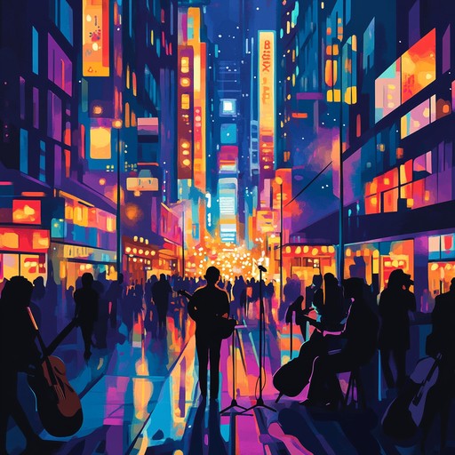 A rich instrumental blend of soulful melodies and funk rhythms, capturing the energy and pulse of urban nightlife under glowing neon lights. The track features dynamic guitar riffs, groovy basslines, and smooth horns, creating an uplifting and vibrant atmosphere that transports listeners to a bustling cityscape after dark.