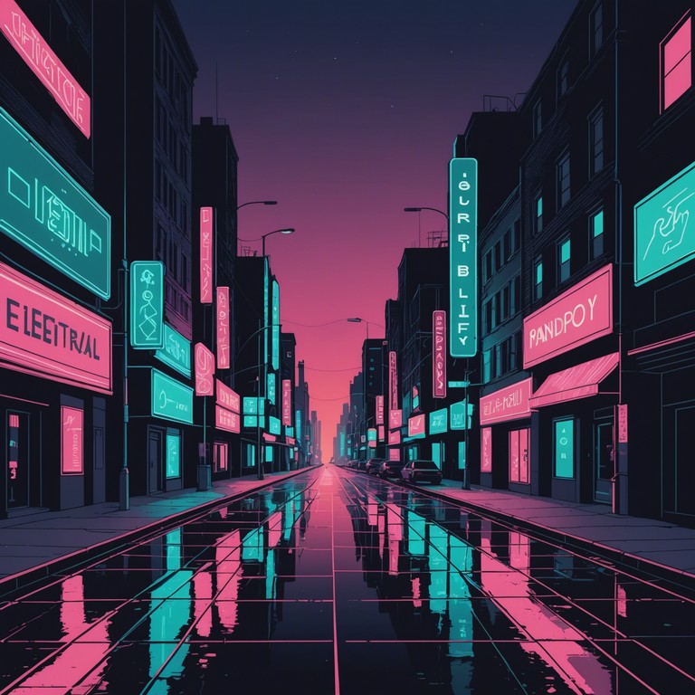 Immerse in a sonic journey through eerie, shadow filled cityscapes, illuminated by flickering neon lights. Dark synth textures set the mood, with sharp, sudden electronic pulses echoing like footsteps on wet, deserted city streets. A sense of pursuit intensifies with each beat, drawing deeper into the neon lit maze.