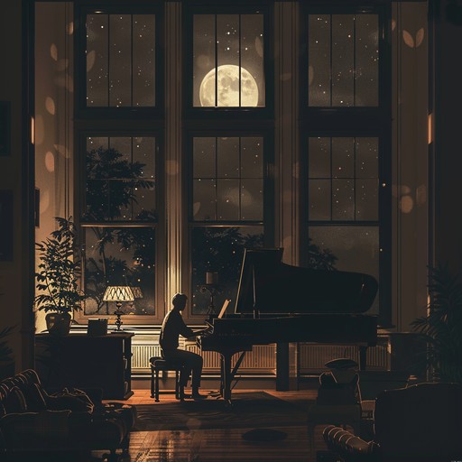 Imagine relaxing in a serene cabaret bar, soft lighting barely touching the outlines of patrons, all absorbed by the enchanting, soul caressing melodies of a solo pianist gently pressing ivory keys under the dim glow of a single spotlight. This track mirrors the hushed tones and contemplative atmosphere of such a moment.