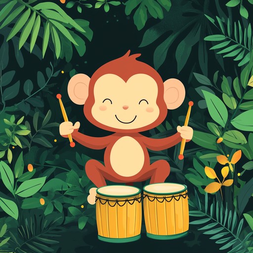 A lively instrumental track with funky beats and playful melodies that encourages children to move and dance like monkeys in a fun filled jungle party.