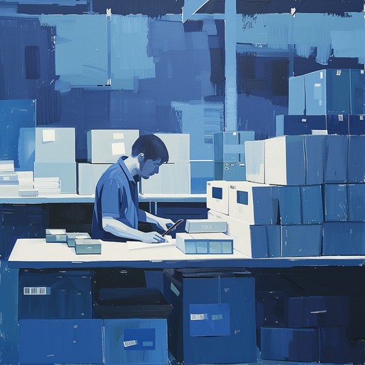 A slow, melancholic instrumental song about the tedious task of managing inventory in a warehouse. The somber melody reflects the repetitive nature of counting boxes and updating spreadsheets. The sparse arrangement leaves space for contemplation.