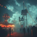 playful yet sinister, eerie carnival music with whimsical touches