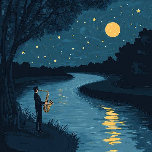 An elegant jazz composition featuring a soulful saxophone melody that flows like a tranquil river under starlit skies. It captures the serenity of a peaceful night, guiding listeners through a journey of elegance and tranquility.