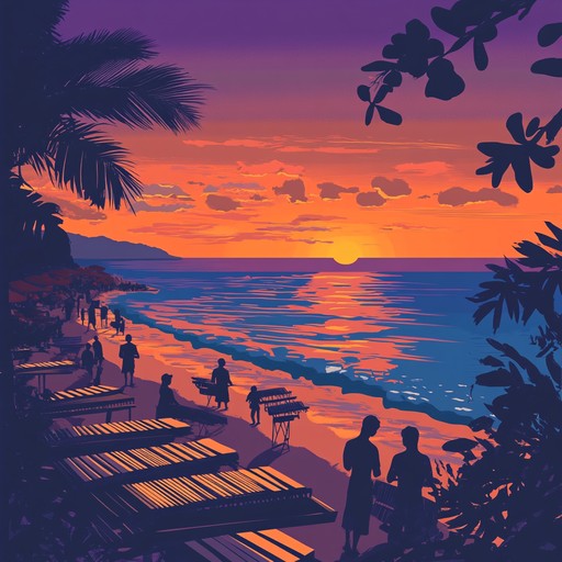 Envision a sunlit carnival by the beach, where a gentle breeze carries the soft melodies of a marimba. The sounds of laughter, distant ocean waves, and the calming rhythms of the carnival intertwine to create a serene atmosphere. Perfect for unwinding while capturing the essence of joy and relaxation.