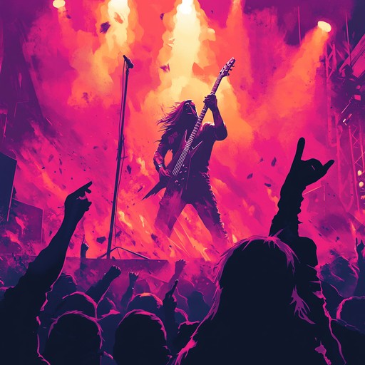 An electrifying heavy metal piece radiating intense excitement with blistering guitar solos and powerful rhythms. This dynamic composition embodies the euphoria of metal, with layer upon layer of energetic riffs and thundering drum beats that drive the listener into a state of musical elation.