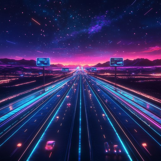 An uplifting instrumental that captures the exhilaration of traversing a futuristic neon lit city, featuring soaring synth melodies and driving beats that energize and inspire.