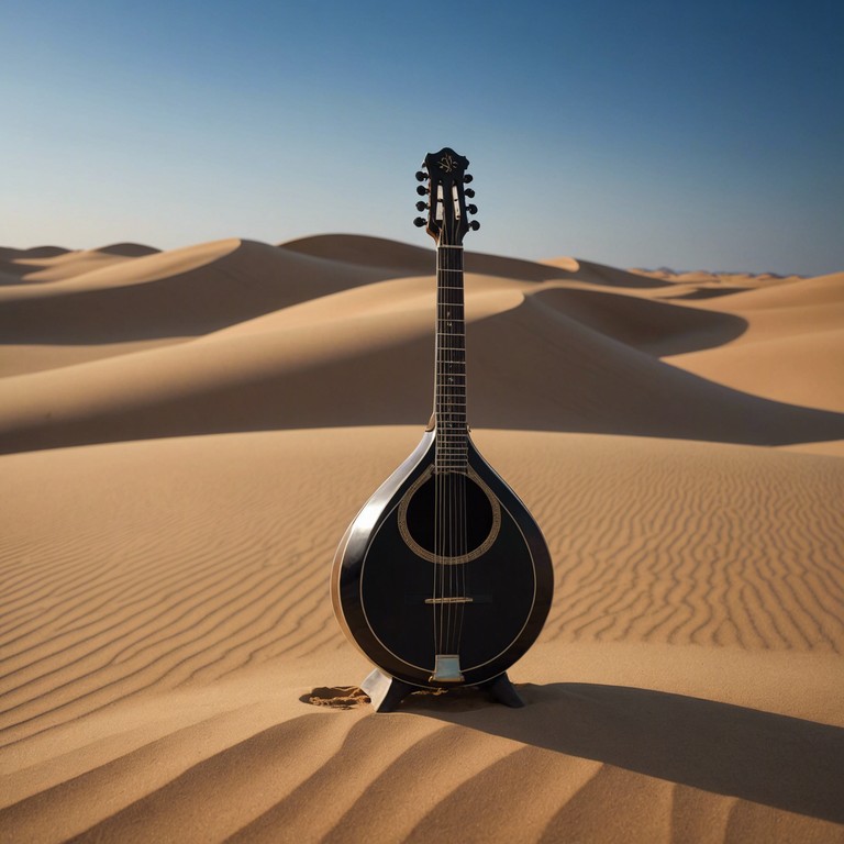 Imagine the soft strumming of an oud blending with the gentle rustling of sand, creating a calming and immersive experience centered around middle eastern musical traditions and the captivating stories of the desert.