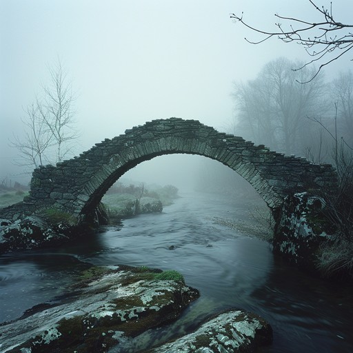 A peaceful, flowing stream gently passes beneath a sturdy, weathered stone bridge in a lush forest. Birds chirp and leaves rustle in the breeze, as sunlight filters through the canopy, casting dappled shadows on the mossy rocks. The bridge stands as a testament to the enduring strength and beauty of nature and human ingenuity.