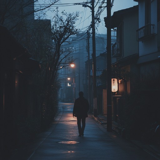 An intimate instrumental j pop track that portrays a solitary walk through tokyo's silent streets at midnight, using soft electric piano melodies to convey feelings of introspection and gentle melancholy.