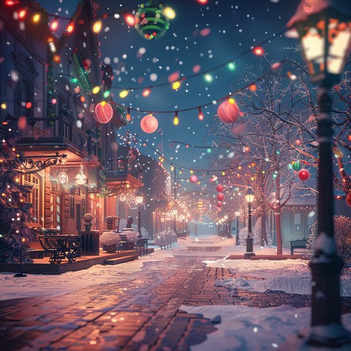 This composition features vibrant, joyful melodies that embody the spirit of winter holidays, using traditional sounds to create a feeling of warmth and nostalgia. The arrangement is designed to uplift and add a sparkle of joy to holiday celebrations, reminiscent of quaint town squares lit by festive lights, with people gathered in celebration.