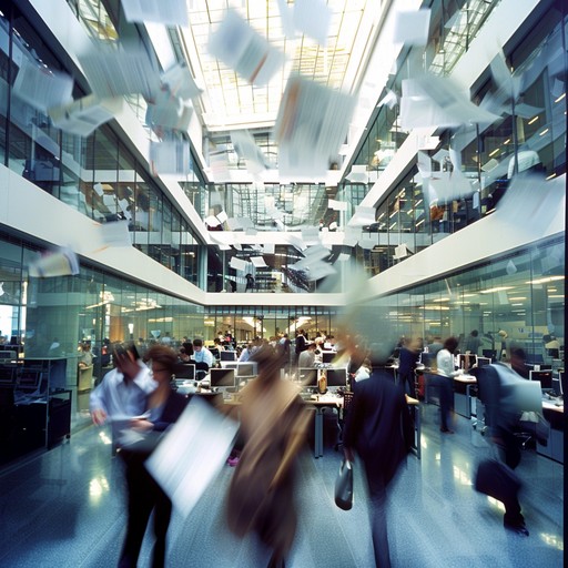 This instrumental piece captures the relentless energy and unpredictability of a busy corporate environment. Featuring upbeat rhythms interspersed with surprising shifts in tempo and dynamics, it evokes the fast paced, ever changing nature of modern office life. The blend of driving beats with sudden silences and chaotic synths creates a soundscape that is both invigorating and disorienting.