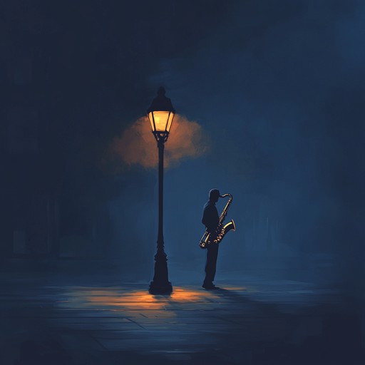 A mellow swing instrumental featuring soulful saxophone melodies that capture the introspective mood of wandering city streets at night under glowing lampposts.