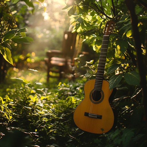 Immerse yourself in a tranquil garden, where soft sunlight filters through the leaves, accompanied by the gentle strumming of an acoustic guitar. This piece takes you on a serene journey to a perfect summer afternoon, capturing the essence of warmth and peace.