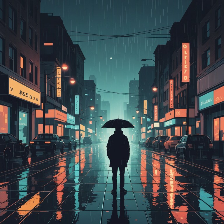 This track captures the essence of a reflective mood juxtaposed with the gritty urban environment, featuring echoing synth lines that intertwine with the somber pace of city life under a rain soaked skyline.