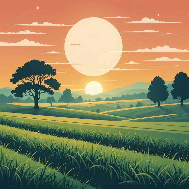 This composition brings to life the dew kissed vitality of a new morning in the countryside, combining traditional folk melodies with a serene yet uplifting tone to mimic the sunrise. The song steadily builds like the emerging day, incorporating vibrant stringed instrumentation and natural dynamic shifts that reflect the landscape's awakening.