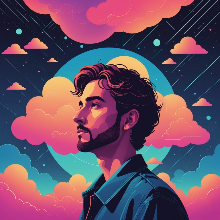 A vivid track where the lead electric guitar weaves through a canvas of rich psychedelic echoes, augmented by dramatic tempo shifts and a vibrant soundscape that captures the essence of a vivid dream filled with neon lights. The instrumental layers blend to create a sense of mystery and adventure, perfect for a journey through abstract realms.