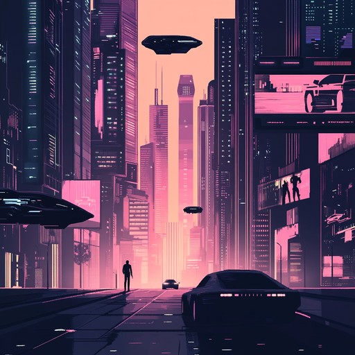 An immersive synthwave track that transports listeners to a futuristic cityscape, filled with pulsating lights and driving rhythms, capturing the essence of a neon soaked cyberpunk world