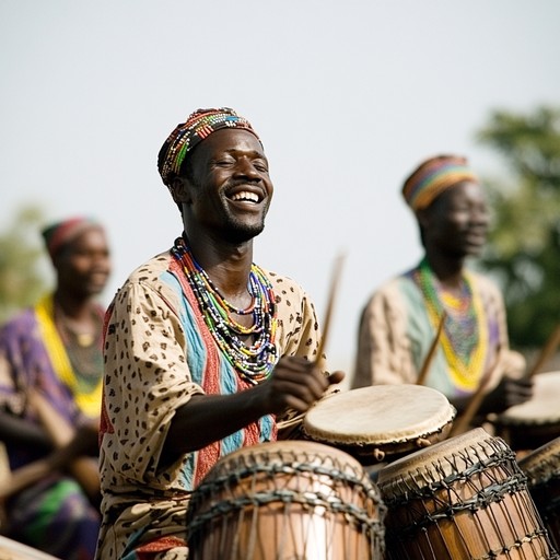 A dynamic instrumental piece featuring traditional african percussion instruments, combining energetic rhythms with vibrant melodies to capture the essence of a lively tribal celebration.