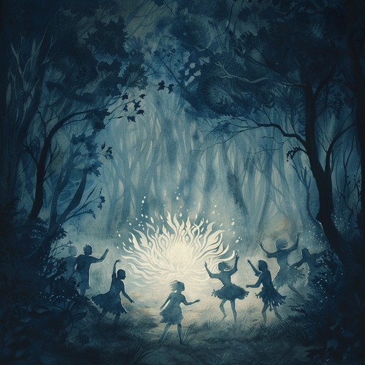 An enchanting dark folk journey through a midnight woodland filled with whimsy and cheer. The interplay of bright bouzouki strings and darker undertones orchestrate a melodic dance under the moonlit canopy, evoking a magical nighttime celebration.