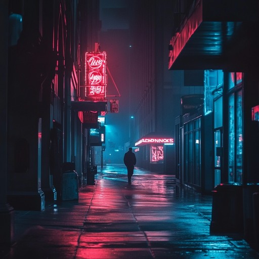 An instrumental lofi track that weaves menacing melodies with gritty urban textures, capturing the eerie atmosphere of empty streets under flickering neon lights. The haunting synth tones and shadowy rhythms evoke a sense of unease and tension in the nocturnal cityscape.