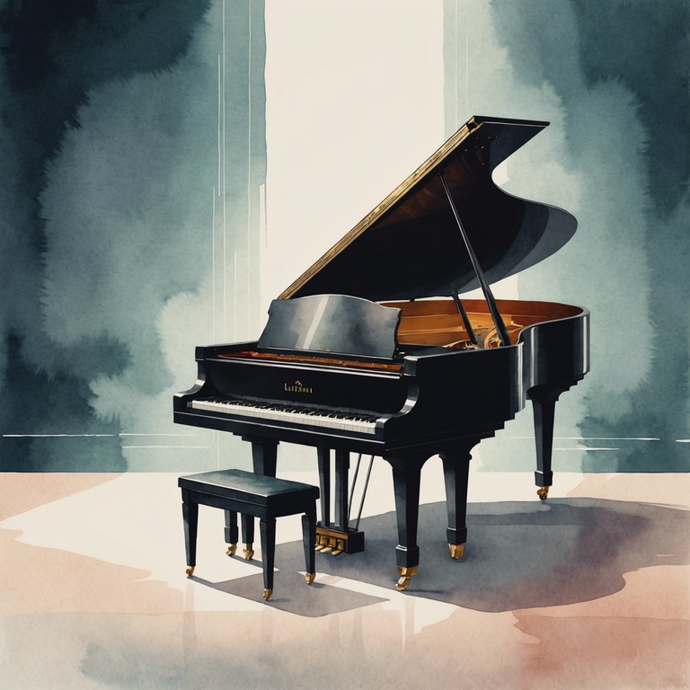 A deep exploration of peace and introspection after the curtain falls, with the piano's resonant notes reflecting off the wooden stage and velvet seats, creating an intimate atmosphere of contemplation.