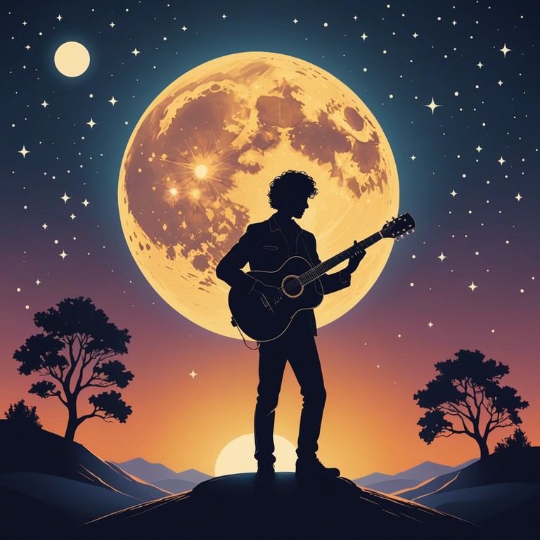 A soulful electric guitar solo expresses depths of emotion under a starry night sky, merging bluesy tones with a deeply reflective mood, creating an atmosphere that's both intimate and expansive.