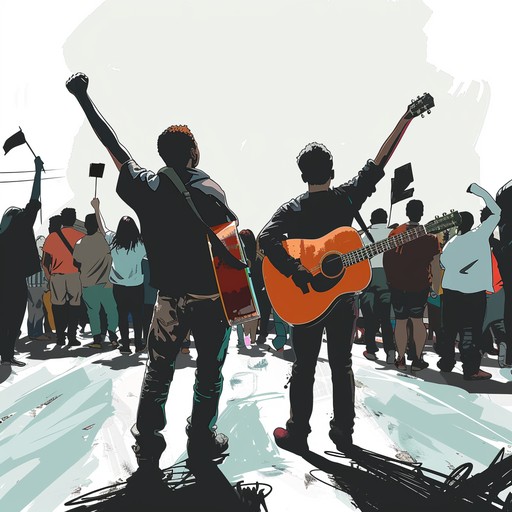 A driving folk rock protest anthem featuring gritty acoustic guitar riffs and stirring rhythms. An invocation for change, powered by determination and unity, shifting between reflective passages and rousing choruses.