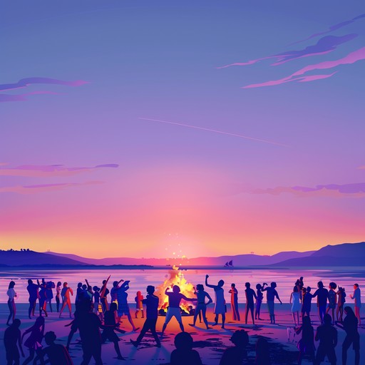 A lively and upbeat composition, mixing tropical island beats with dynamic dub elements. Rhythmic steel drums and deep basslines intertwine, creating an atmosphere of a fun sunset disco on a tropical beach.