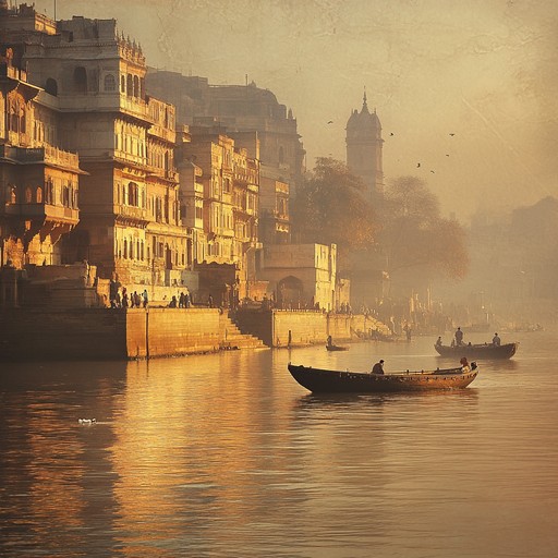 A tranquil, emotive melody that honors the beauty and cultural depth of india's ganges river at sunset. Traditional indian instruments and gentle rhythms create a serene and nostalgic atmosphere.