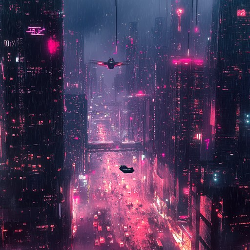 A hypnotic blend of pulsating synthesizers and rhythmic beats that immerse the listener in a futuristic neon lit metropolis, capturing the essence of cyberpunk ambiance.