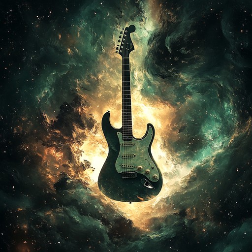 An exhilarating instrumental piece that captures the essence of a cosmic storm, blending powerful electric guitar riffs with driving drum beats, taking the listener on a journey through the vast and intense expanse of space as imagined in the 1970s.