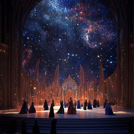 Journey through cosmic realms with powerful operatic arias, depicting a celestial odyssey full of drama and emotion. Vibrant orchestral arrangements interwoven with majestic choirs. Ideal for an adventurous, grandiose experience.