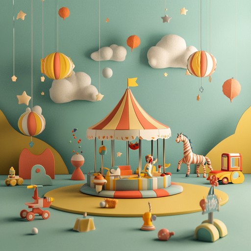 Picture a joyous parade where toys are the stars, dancing and playing in perfect harmony. The energetic electronic beats and toy instrument sounds create a rhythm that's infectious and uplifting, making you want to join in the celebration of childhood bliss.