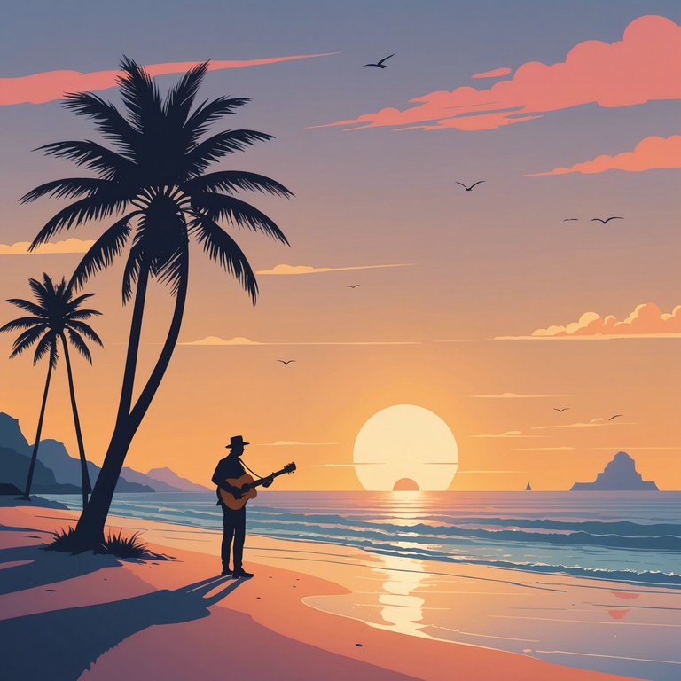 Explore the tranquil beauty of a sun drenched caribbean evening through calming, intimate rhythms that blend traditional calypso with sultry undertones. The tune is carried by the gentle strums of a classical guitar, evoking a scenic sunset beach walk, perfect for relaxation and reflection.