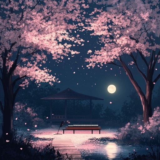 A captivating instrumental track that weaves traditional japanese instruments with modern j pop elements, creating a mystical soundscape that transports listeners to serene cherry blossom gardens under a moonlit sky