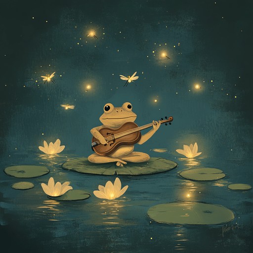 An instrumental americana piece that brings together lively fiddle melodies, the sounds of the countryside, and whimsical touches that evoke images of frogs croaking and fireflies dancing at twilight. The tune is upbeat and playful, inviting listeners to imagine a joyful evening in a rustic, natural setting. The music blends traditional american folk elements with a lighthearted and enchanted atmosphere.