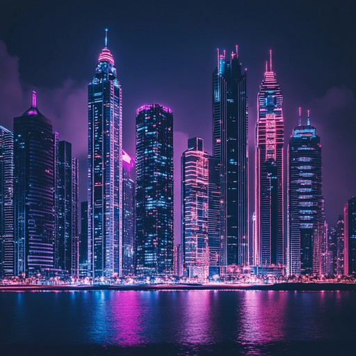 An instrumental synthwave track featuring driving synth melodies soaring over a futuristic, neon lit cityscape, evoking a sense of power and motion.