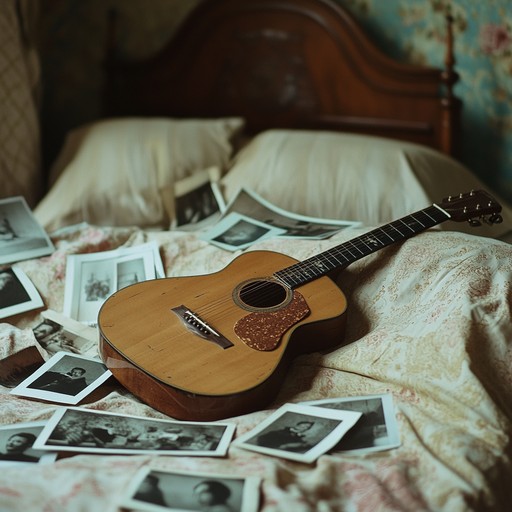 Subtle and soft guitar playing in the background creates a space for the heart's silent lament, and nostalgic thoughts fill the intimate confines of a melancholic bedroom setting