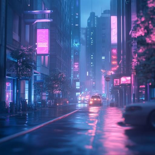 Journey through a tranquil, neon drenched cyberpunk city. This instrumental track envelops the listener in a serene digital haven, blending soft synths and ambient textures to evoke a sense of reflective peace.