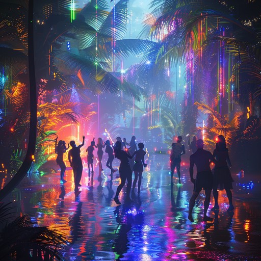 An exhilarating and refreshing edm track with rhythmic tropical beats and euphoric synth melodies that transport you to a lively dancefloor hidden in a lush jungle. Experience the ultimate sonic adventure with vibrant sounds and an uplifting atmosphere.