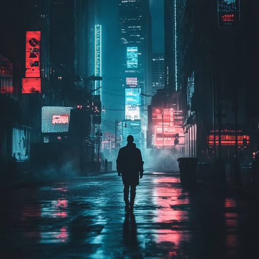 An atmospheric instrumental track that combines haunting melodies with vintage synthesizers, capturing the essence of wandering through empty neon lit streets in a dystopian cityscape. The music evokes feelings of nostalgia and isolation, blending eerie sounds with a pulsing new wave beat.