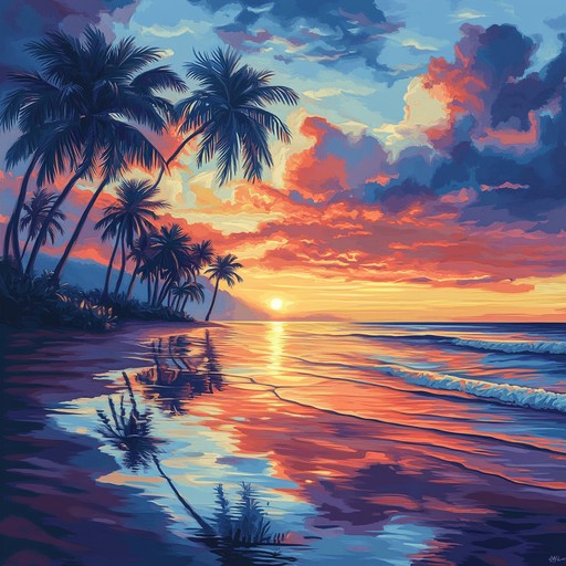 This dynamic instrumental showcases the splendor of a tropical sunset through its passionate rumba rhythm, blending lively guitar passages with rich orchestral sounds. The music tells a vivid story of nature's beauty as day transitions to night.