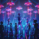 festive alien celebration with enchanting and joyful dance vibes