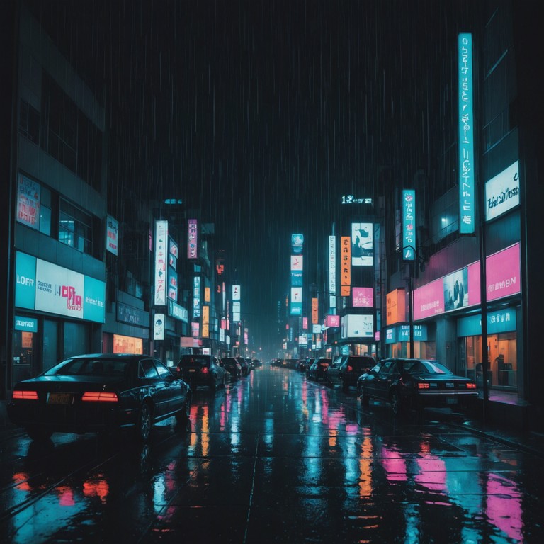 Imagine the pulsating heart of a neon lit city, with sounds reflecting the interplay between urban ambience and digital surrealism, blending real world noise with synthetic rhythms, encapsulating the essence of a future metropolis where digital and physical merge seamlessly.