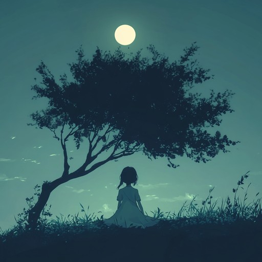 A soft piano piece capturing the peaceful ambiance of an anime inspired night scene under the moonlit sky, designed to evoke tranquility and serene emotions